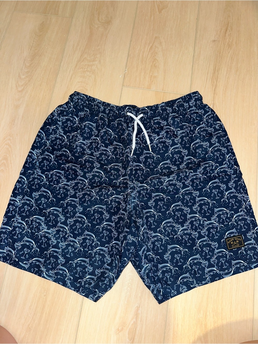 Men's Navy Shark-Print Swim Trunks